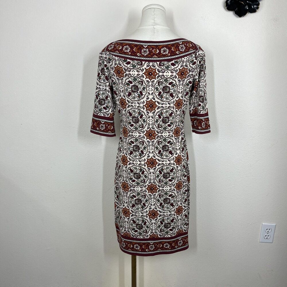 Max Studio Dress Womens Medium Multicolor Floral Jersey Shift Knee Length Boho - Picture 2 of 7